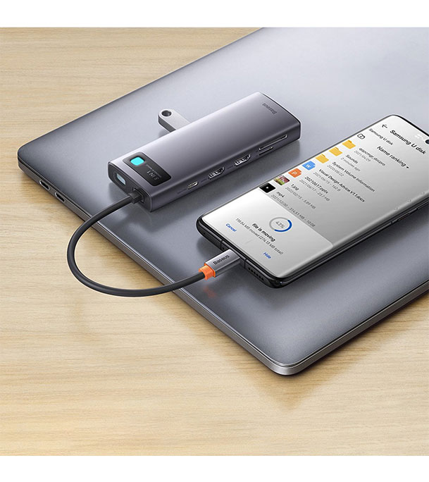 Picture of Baseus Metal Gleam Series 8-in-1 Multifunctional Type-C HUB Docking Station Gray (Type-C to HDMI*2+USB3.0*3+PD*1+SD/TF*1