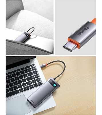 Picture of Baseus Metal Gleam Series 8-in-1 Multifunctional Type-C HUB Docking Station Gray (Type-C to HDMI*2+USB3.0*3+PD*1+SD/TF*1