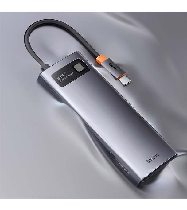 Picture of Baseus Metal Gleam Series 8-in-1 Multifunctional Type-C HUB Docking Station Gray (Type-C to HDMI*2+USB3.0*3+PD*1+SD/TF*1