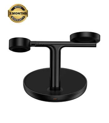 Baseus Swan 3-in-1 Wireless Magnetic Charging Bracket 20W Black With Quick Charger Adapter 12V 2A Black
