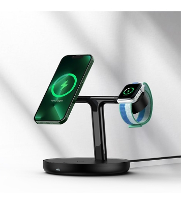 Baseus Swan 3-in-1 Wireless Magnetic Charging Bracket 20W Black With Quick Charger Adapter 12V 2A Black