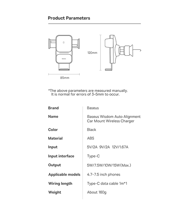  Baseus Wisdom Auto Alignment QI 15W Car Mount Wireless Charger 