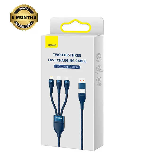 Baseus Flash Series Ⅱ Two-for-three Charging Cable U+C to M+L+C 100W 1.2m Black