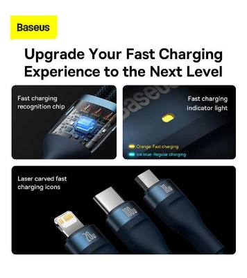 Baseus Flash Series Ⅱ Two-for-three Charging Cable U+C to M+L+C 100W 1.2m Black