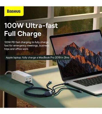 Baseus Flash Series Ⅱ Two-for-three Charging Cable U+C to M+L+C 100W 1.2m Black