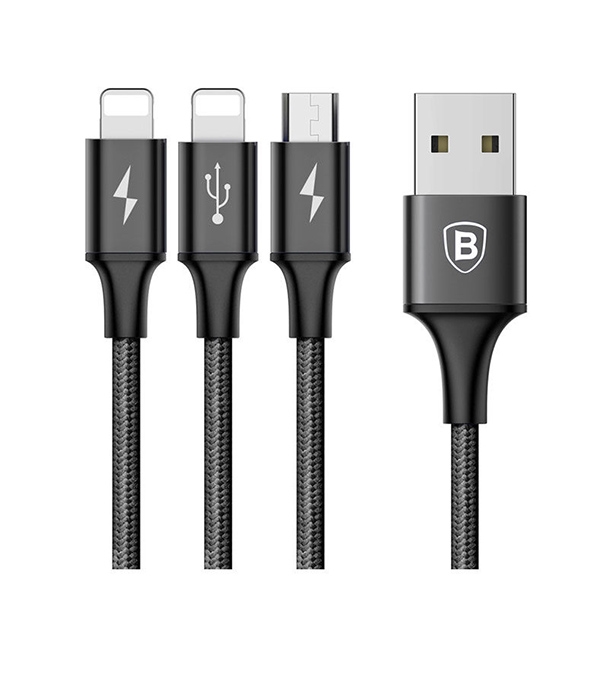 Buy Baseus Rapid Series 3-in-1 Cable Micro+Dual Lightning 3A 1.2M Black Online