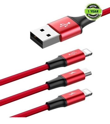 Buy Baseus Rapid Series 3-in-1 Cable Micro+Dual Lightning 3A 1.2M Red Online