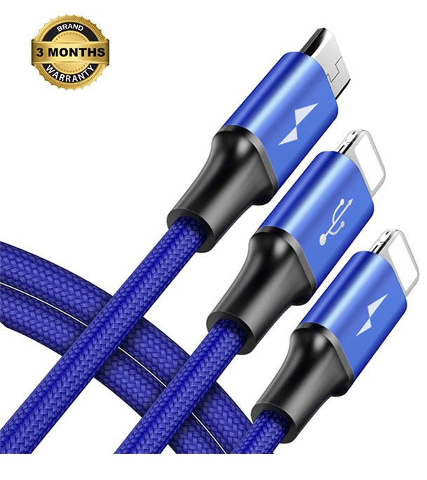 Baseus Rapid Series 3-in-1 Cable Micro+Dual Lightning 3A 1.2M Dark Blue