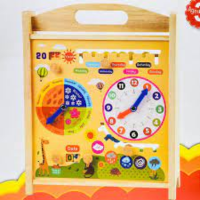 Wooden Calendar, Clock And Computing Educational Wooden Toy Rack For Kids