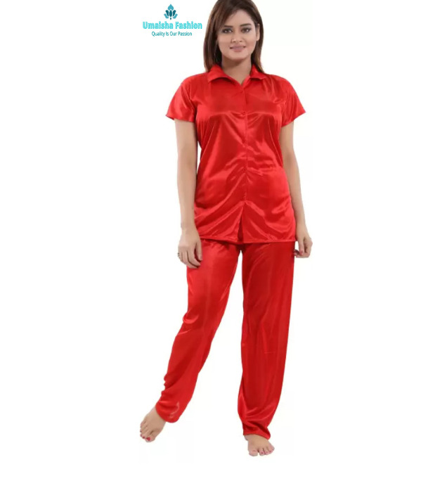 Picture of Comfortable Nightwear for Women Short Sleeve Shirt and Pant - Night Dress For Women