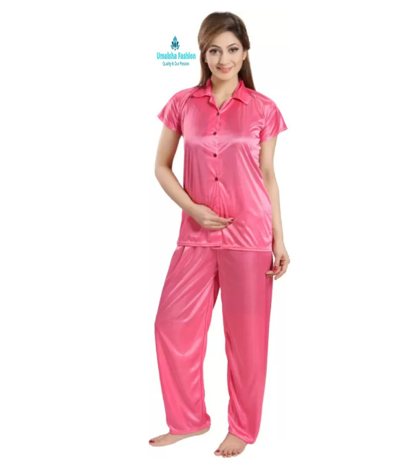 Picture of Comfortable Nightwear for Women Short Sleeve Shirt and Pant - Night Dress For Women