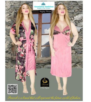 Picture of Indian Silky Satin Nightgown 2 Part Comfortable Day And Night Wear Luxurious Print Nightdress. - Night Dress For Women