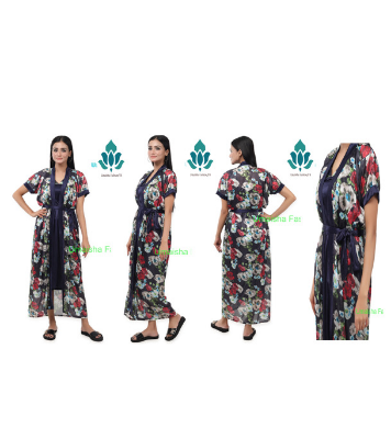 Picture of Indian Silky Satin Nightgown 2 Part Comfortable Day And Night Wear Luxurious Print Nightdress. - Night Dress For Women
