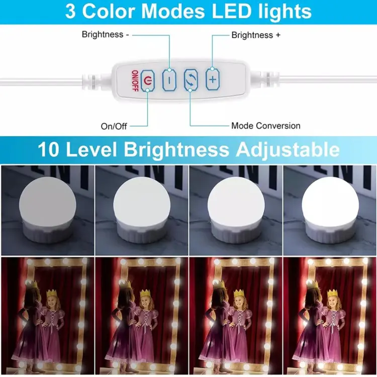 Buy 12v dressing table usb kit beauty mirror light 3 color 2 6 10 14 bulb dimming makeup lamp led hollywood fill cosmetic light at Best Price in Bangladesh