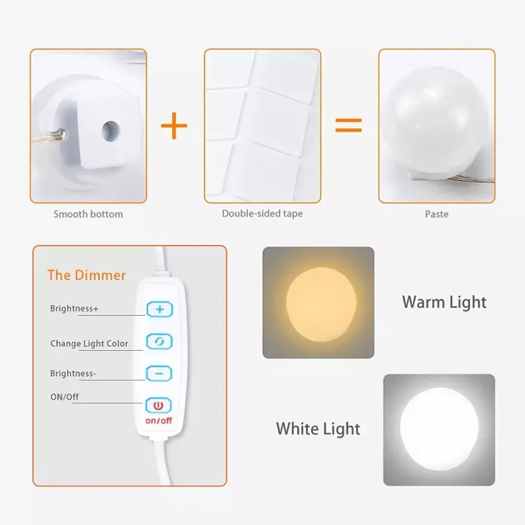 Buy 12v dressing table usb kit beauty mirror light 3 color 2 6 10 14 bulb dimming makeup lamp led hollywood fill cosmetic light at Best Price in Bangladesh