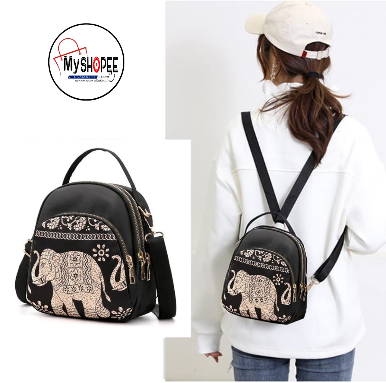 Picture of New Trendy Fashion Printing Mini Backpack for Women Nylon Rucksack Multilayer Crossbody & Shoulder School Bags For Girls Stylish Cute Look Women MY SHOPEE BD