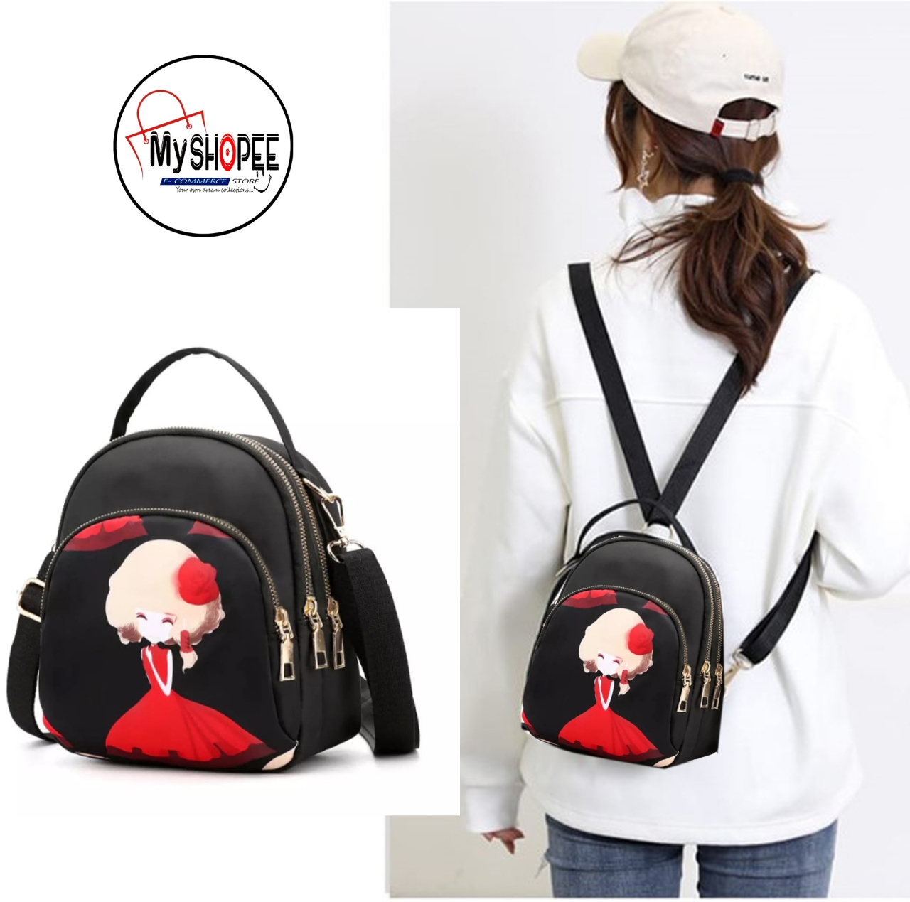 Picture of New Trendy Fashion Printing Mini Backpack for Women Nylon Rucksack Multilayer Crossbody & Shoulder School Bags For Girls Stylish Cute Look Women MY SHOPEE BD
