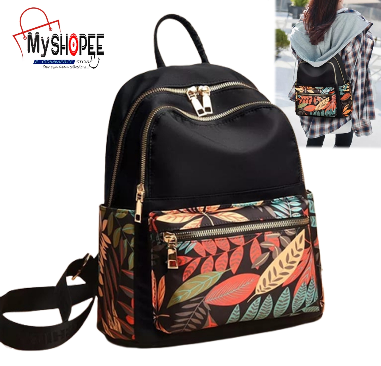 Picture of New Trendy Fashion Printing  Backpack for Women, Large Capacity Nylon Rucksack Multilayer Crossbody & Shoulder School Bags For Girls, Waterproof Travel Ladies Bags - My SHOPEE BD