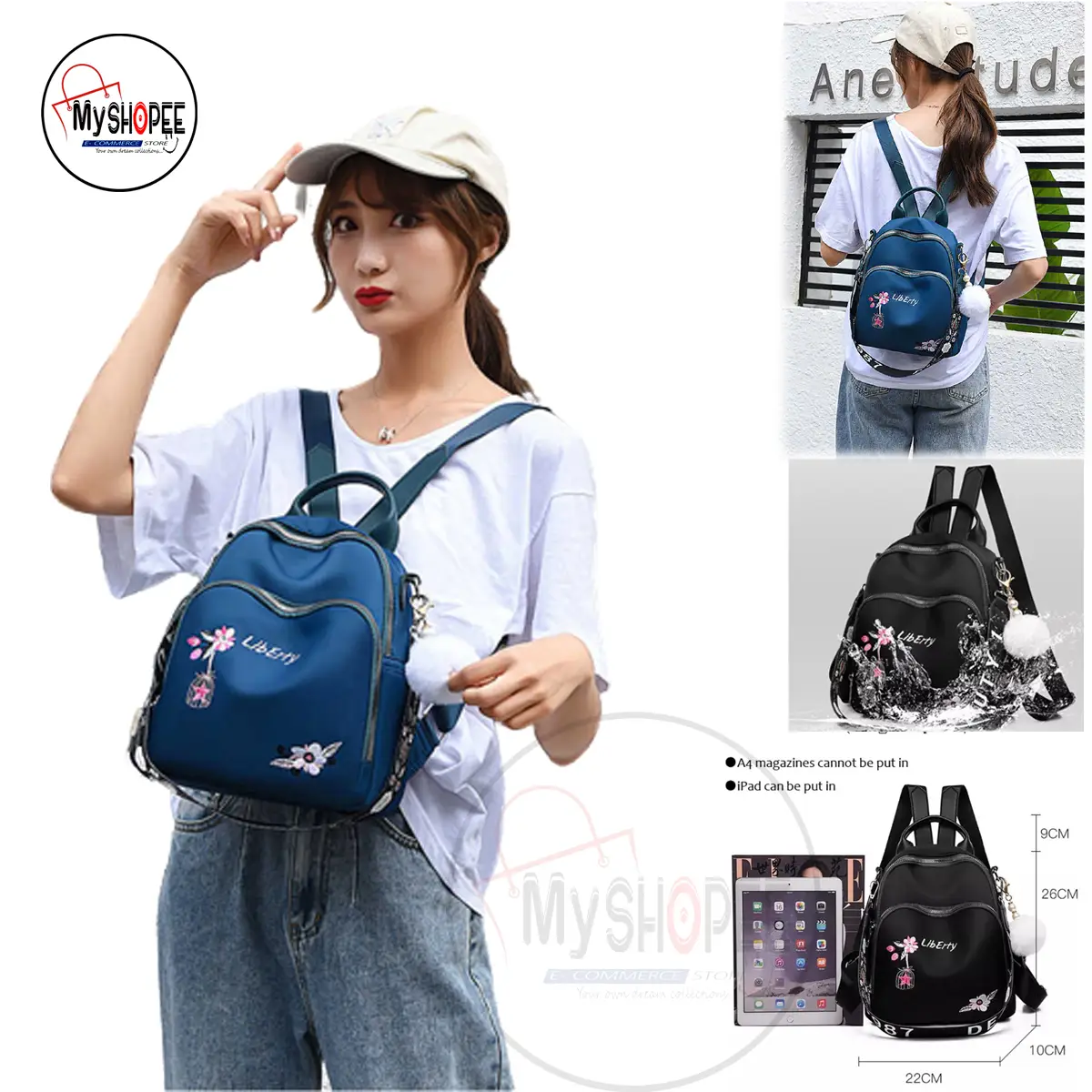 Picture of New Trendy Fashion Women Backpack Flower Embroidery Beautiful Bag Travel Student School Small  Mini Backpack for Women, Large Capacity Nylon Rucksack Multilayer Crossbody & Shoulder School Bags For Girls, Waterproof Travel Ladies Bags My SHOPEE BD