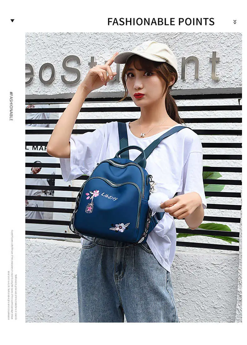 Picture of New Trendy Fashion Women Backpack Flower Embroidery Beautiful Bag Travel Student School Small  Mini Backpack for Women, Large Capacity Nylon Rucksack Multilayer Crossbody & Shoulder School Bags For Girls, Waterproof Travel Ladies Bags My SHOPEE BD