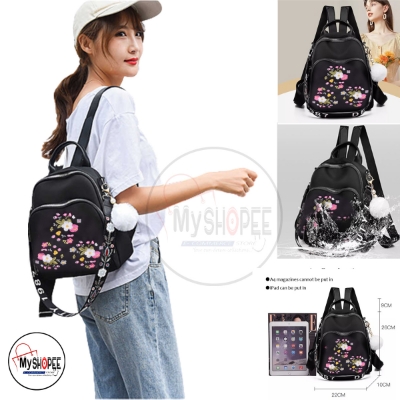 Picture of Flower Embroidery Beautiful Bag Travel Student School Small Casual Printing School Backpack, Large Capacity Nylon Rucksack Multilayer Crossbody & Shoulder Bags, Waterproof Travel Ladies Bags my shopee bd