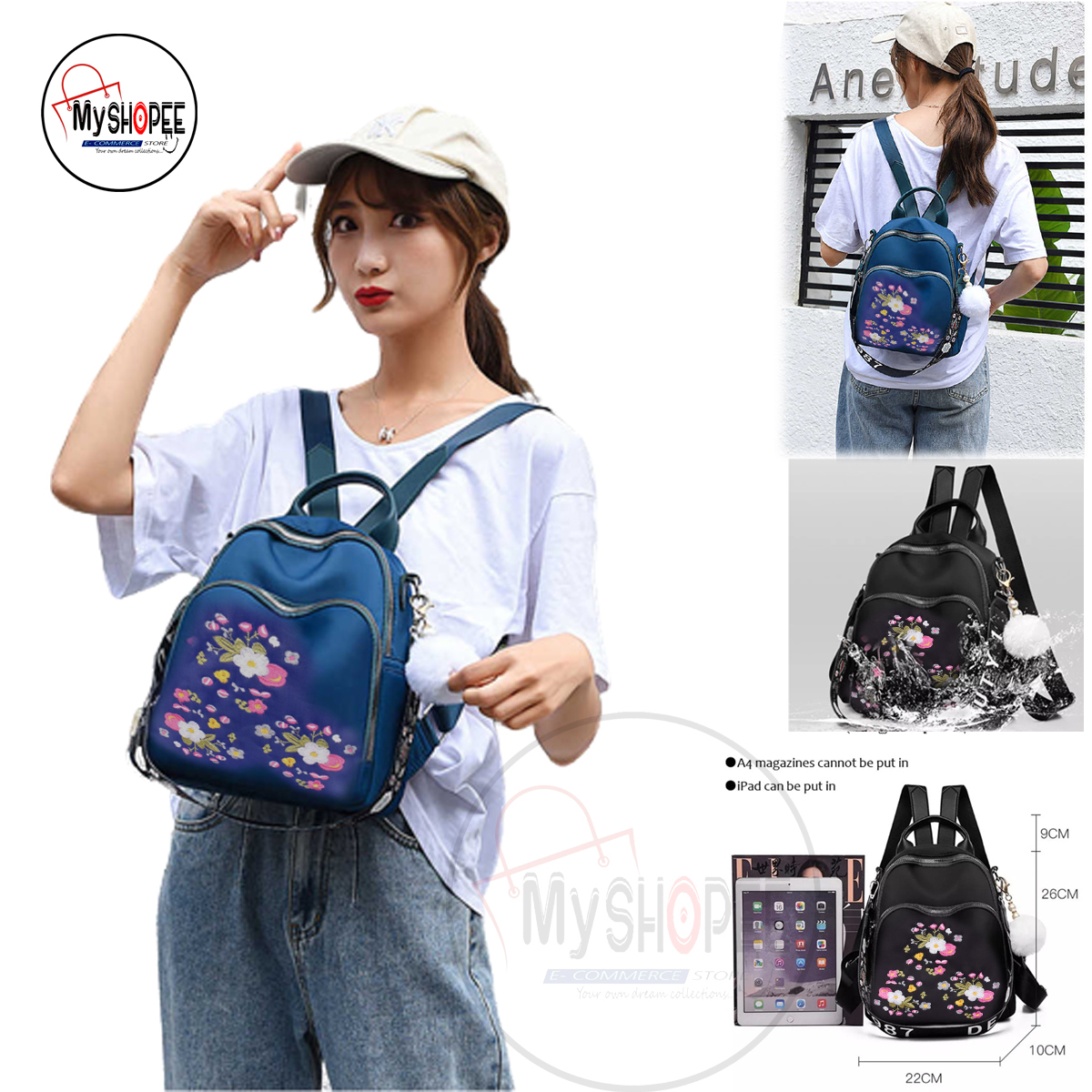 Picture of Flower Embroidery Beautiful Bag Travel Student School Small Casual Printing School Backpack, Large Capacity Nylon Rucksack Multilayer Crossbody & Shoulder Bags, Waterproof Travel Ladies Bags my shopee bd