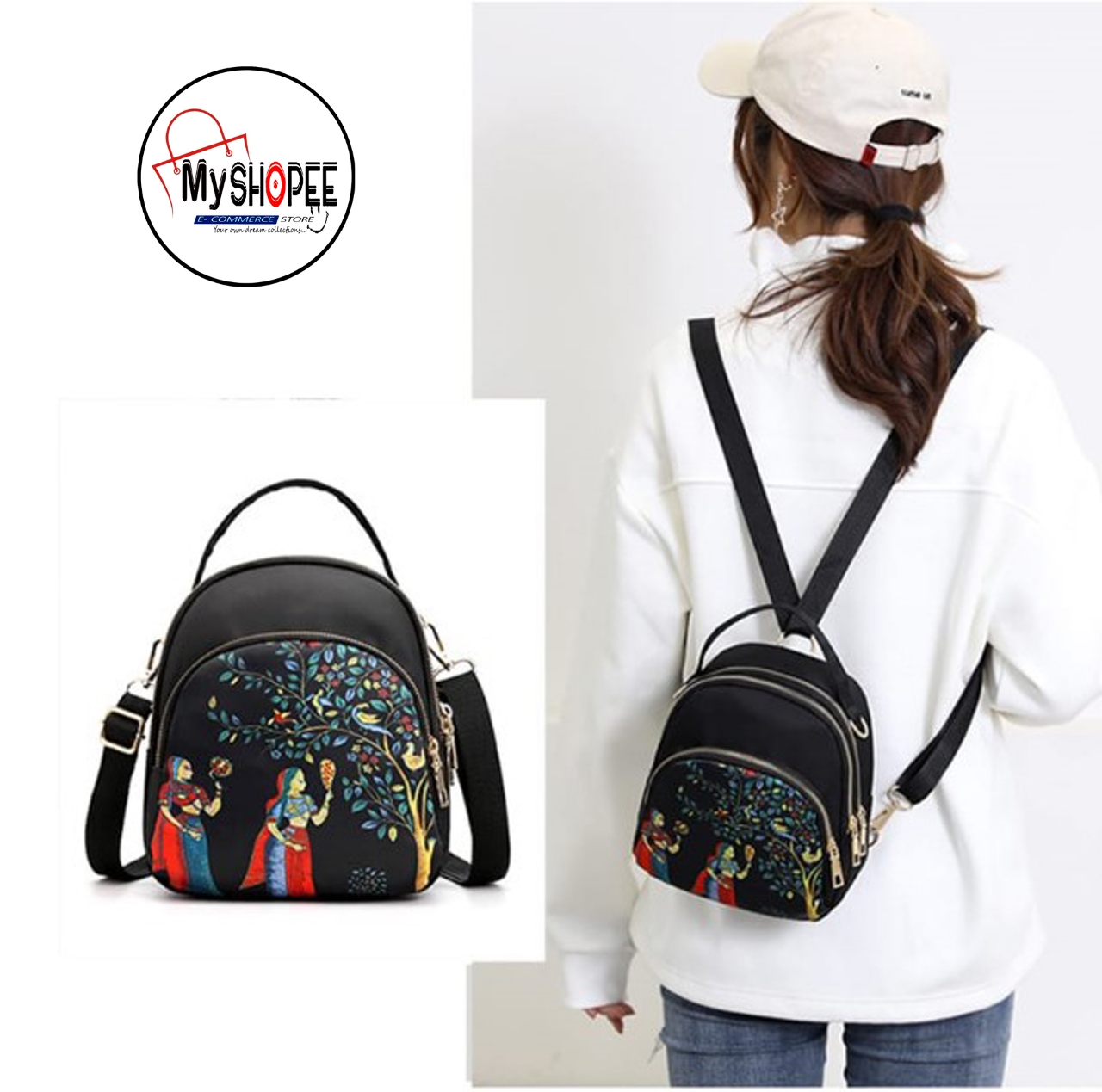 Picture of New Trendy Fashion Printing Mini Backpack for Women Nylon Rucksack Multilayer Crossbody & Shoulder School Bags For Girls Stylish Cute Look Women MY SHOPEE BD