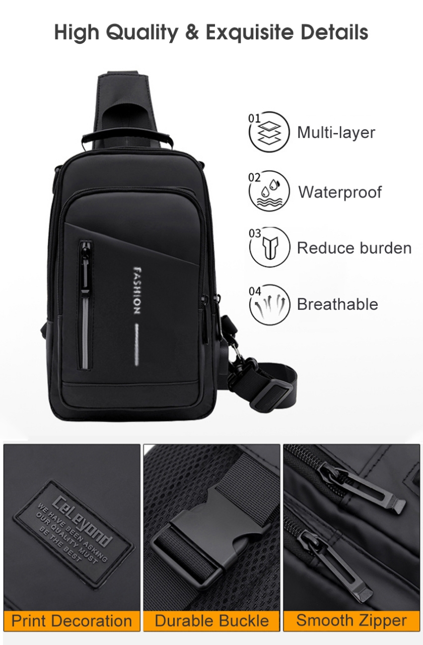Picture of Men Anti-theft Waterproof Crossbody Bag Multi-Functional Chest Bag Crossbody Bag Smooth Zipper Bag Sports Bag Waterproof Anti-Thief Code Lock Casual Bag Street Shoulder Bag Messenger Bag Versatile Fashion Chest Bag Travel Bag Business Bag MyShopeeBD
