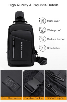 Picture of Men Anti-theft Waterproof Crossbody Bag Multi-Functional Chest Bag Crossbody Bag Smooth Zipper Bag Sports Bag Waterproof Anti-Thief Code Lock Casual Bag Street Shoulder Bag Messenger Bag Versatile Fashion Chest Bag Travel Bag Business Bag MyShopeeBD