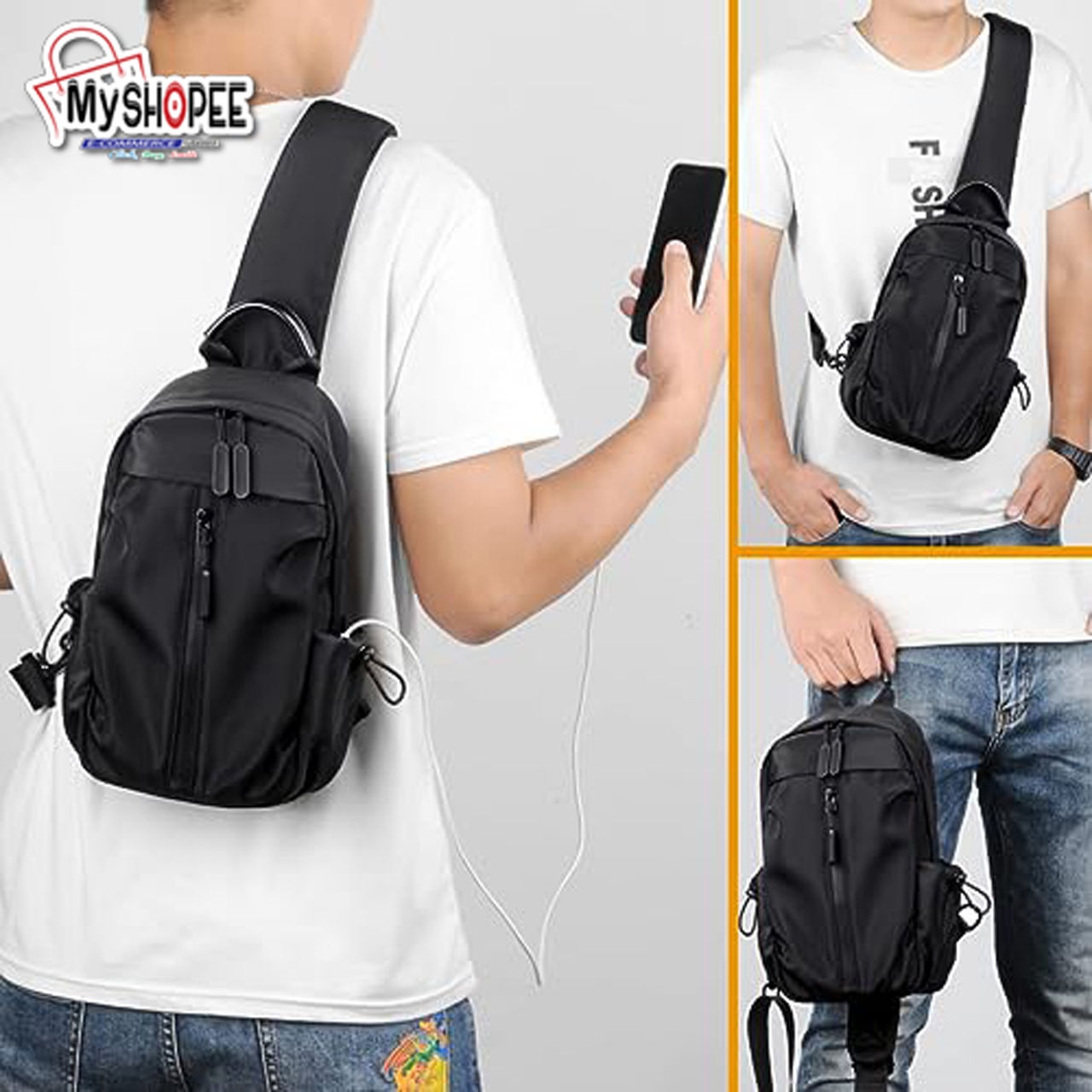 Picture of MY SHOPEE bd Men Crossbody Bags Backpacks Waist Packs Men Cross Body Bags Earphone Jack Bags Sport Pouch Bags Light Weight Chest Bags Men Fashion Shoulder Bags for Travel Outdoor my shopee bd
