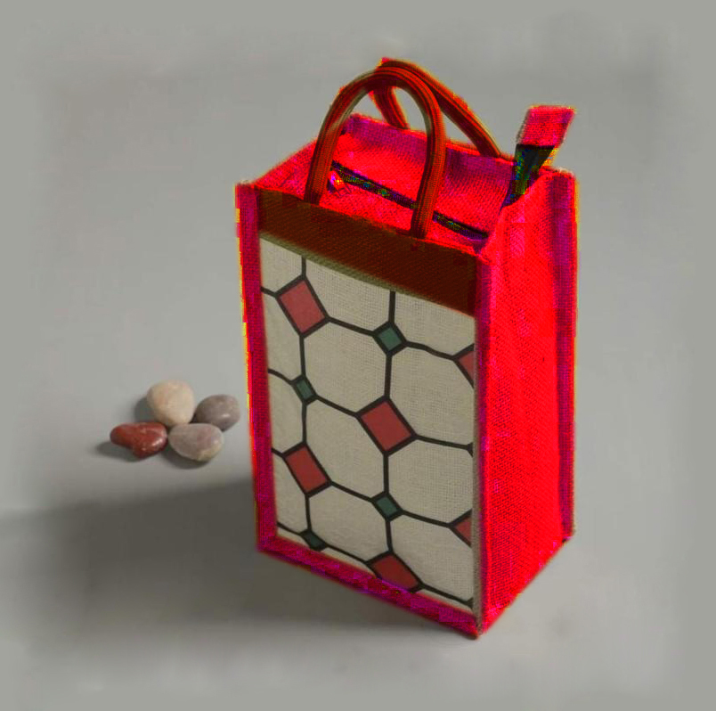 Picture of Jute Fabric eco frindly home  made Lunch / tiffin Carrying Bag with soft handle