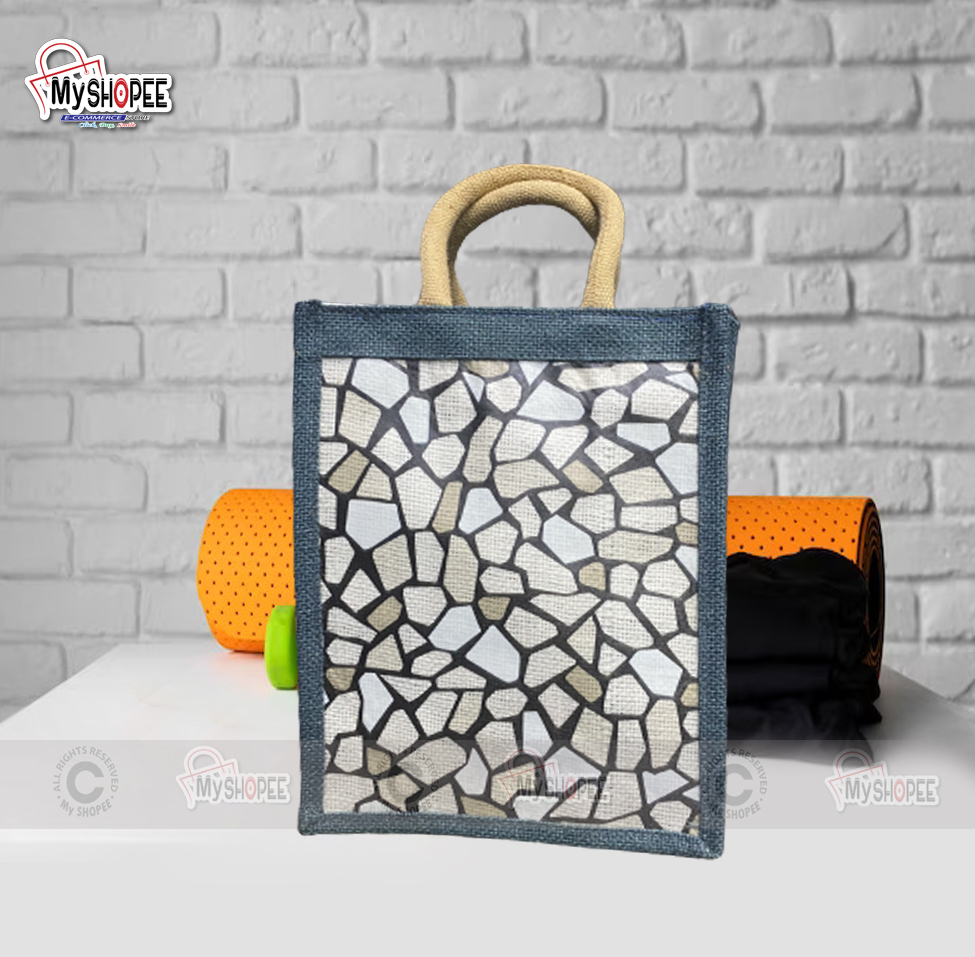Picture of Jute Fabric eco frindly home  made Lunch / tiffin Carrying Bag with soft handle
