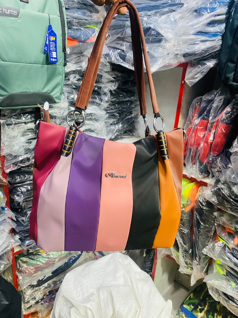 Picture of Trendy Top Handle Tote rainbow design  Bag for girls multi Color with unique Casual look party  Vanity Bag / College / University Bag