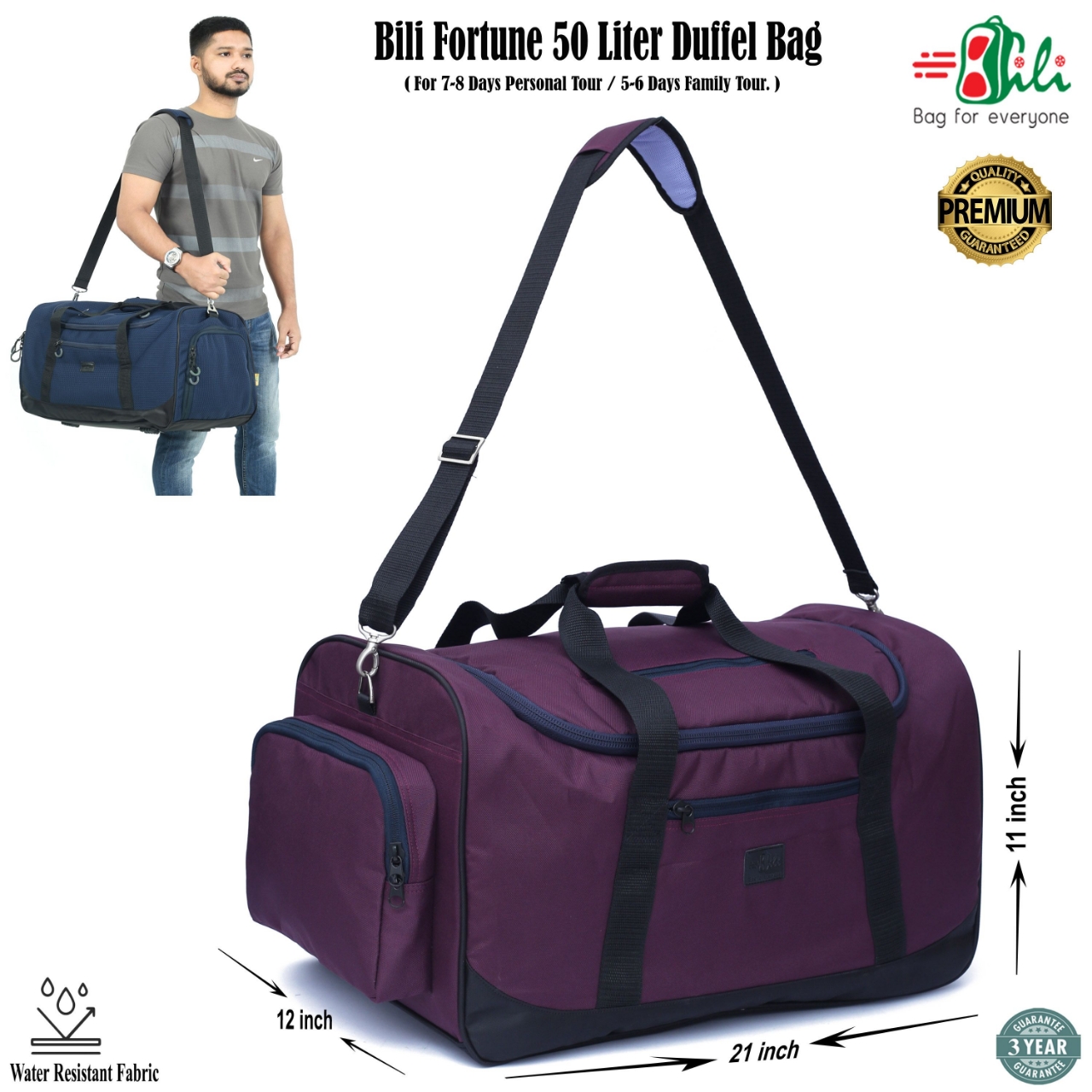 Picture of 7 Days Family Tour Duffel Bag - Large Travel Bag (Plum Magenta)