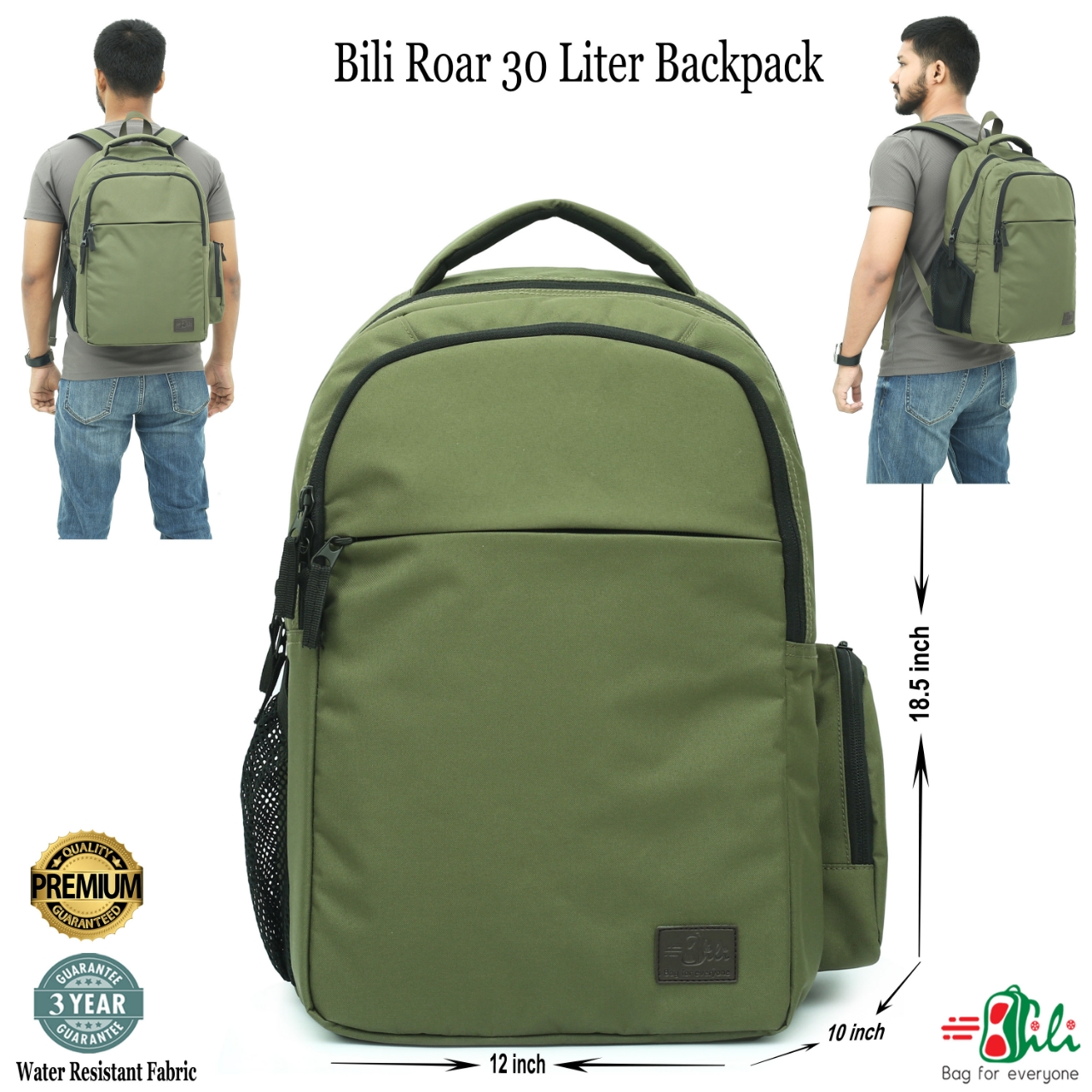 Picture of Bili Online Roar Premium Backpack ( Large Size 30 Liter)-Waterproof Backpack (Moss Green) Backpack School Bag College Bag Office Bag