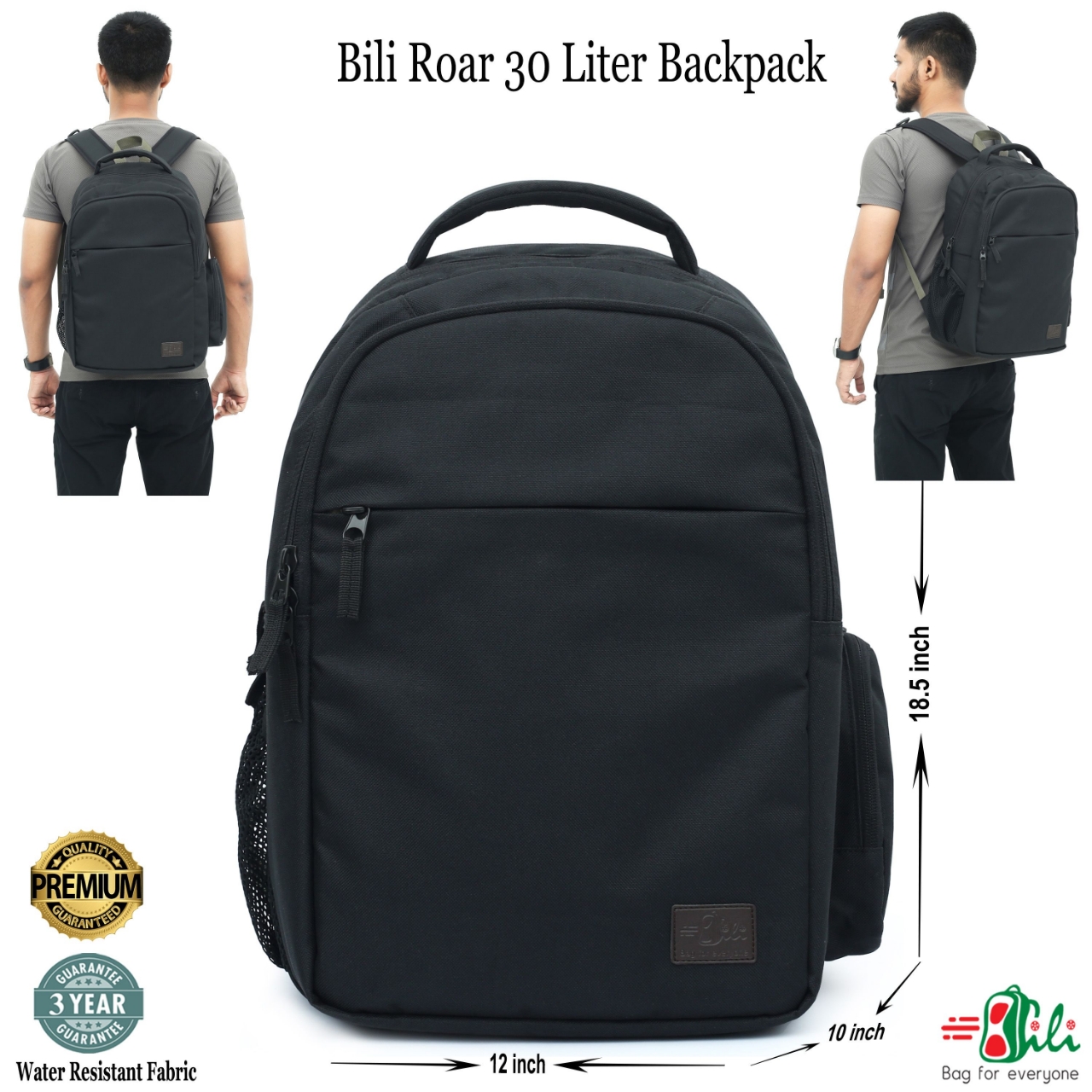 Picture of Bili Online Roar Premium Backpack ( Large Size 30 Liter)-Waterproof Backpack (Matte Black) Backpack School Bag College Bag Office Bag