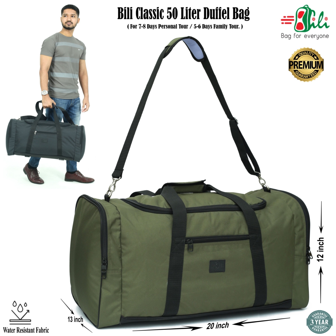 Picture of Bili Classic 5-6 Days Tour Premium 50 Liter Travel Bag (Moss Green)