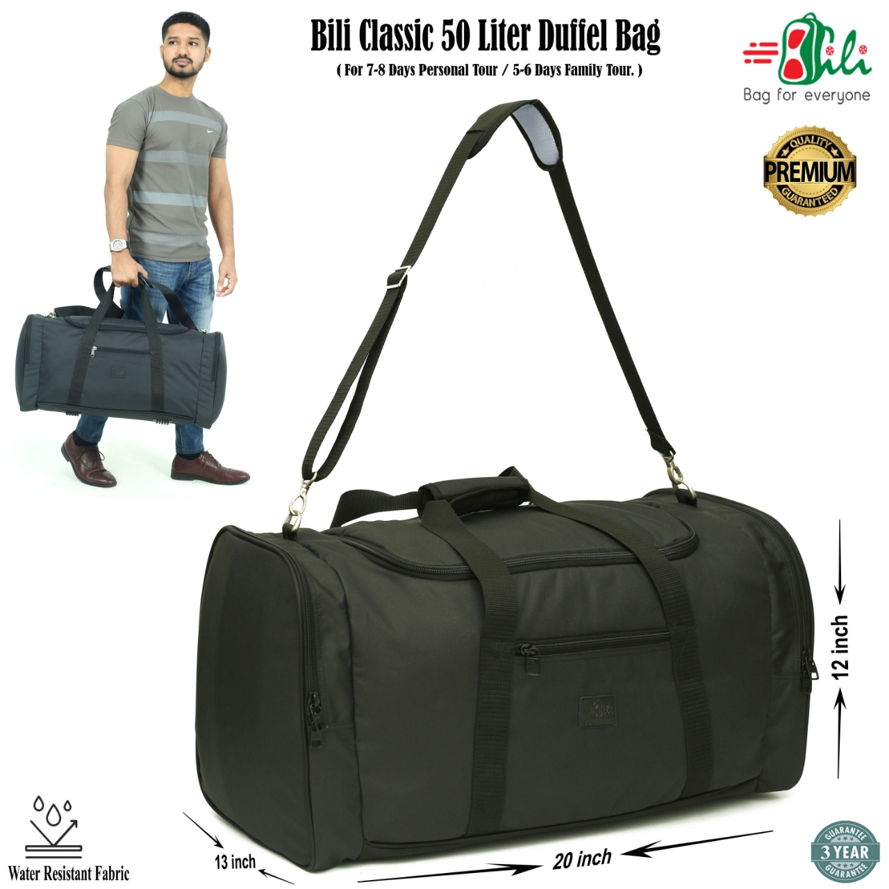 Picture of Bili Classic 5-6 Days Tour Premium 50 Liter Travel Bag (Ebony Black)