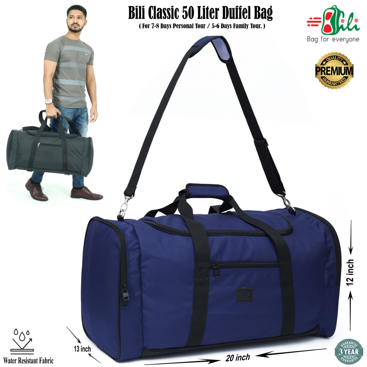 Picture of Bili Classic 5-6 Days Tour Premium 50 Liter Travel Bag (Royal Blue)