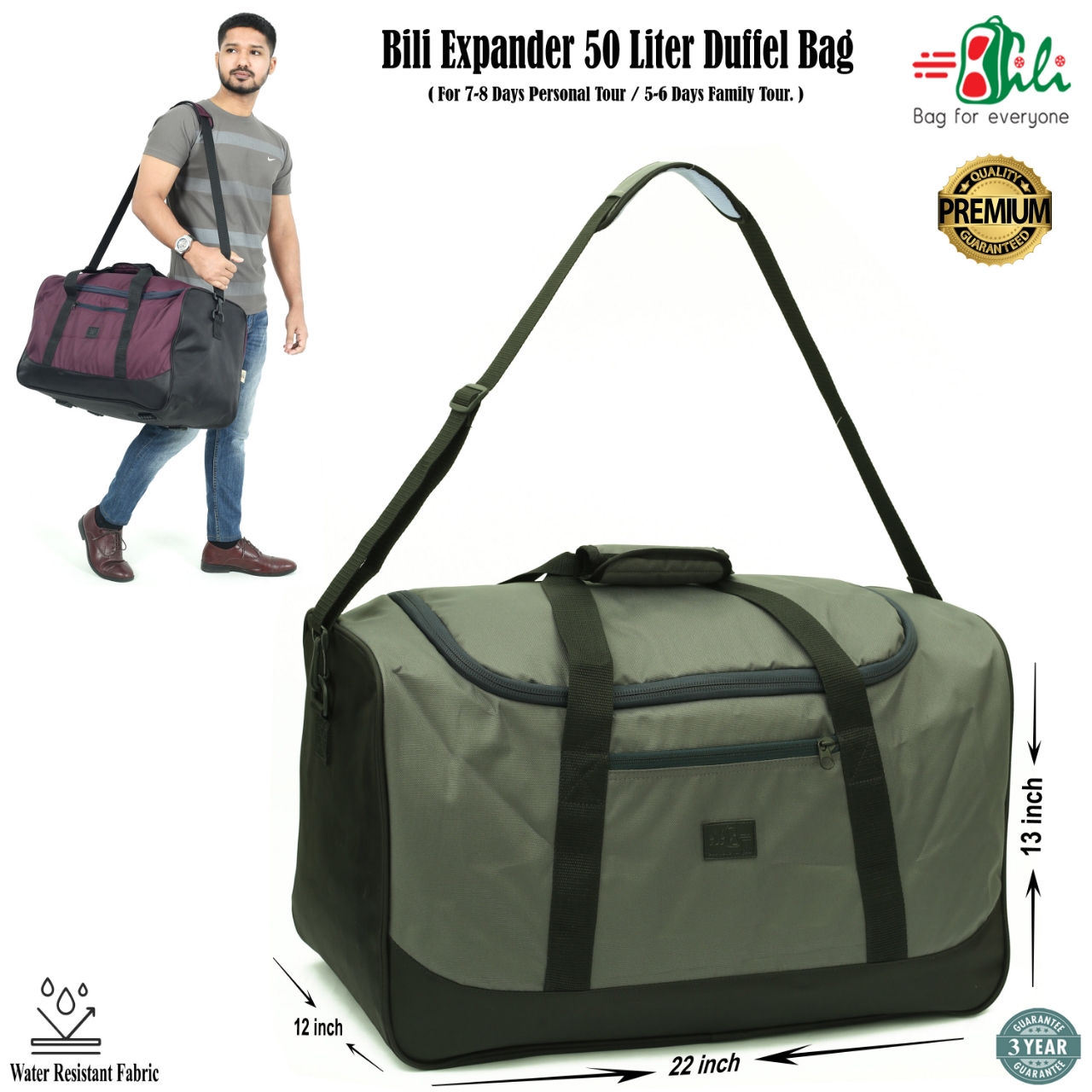 Picture of Bili Online Expander 50 Liter Duffel Bag (5-6 Days Tour) Waterproof-Travel Bag-Family Tour Bag-Large Travel Bag-Waterproof Bag-Premium Travel Bag - Travel Bag For Men