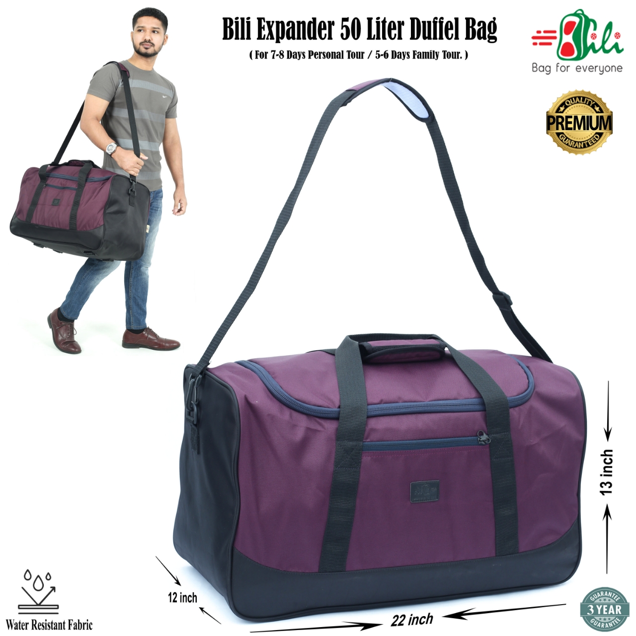 Picture of Bili Online Expander 50 Liter Duffel Bag (5-6 Days Tour) Waterproof-Travel Bag-Family Tour Bag-Large Travel Bag-Waterproof Bag-Premium Travel Bag - Travel Bag For Men