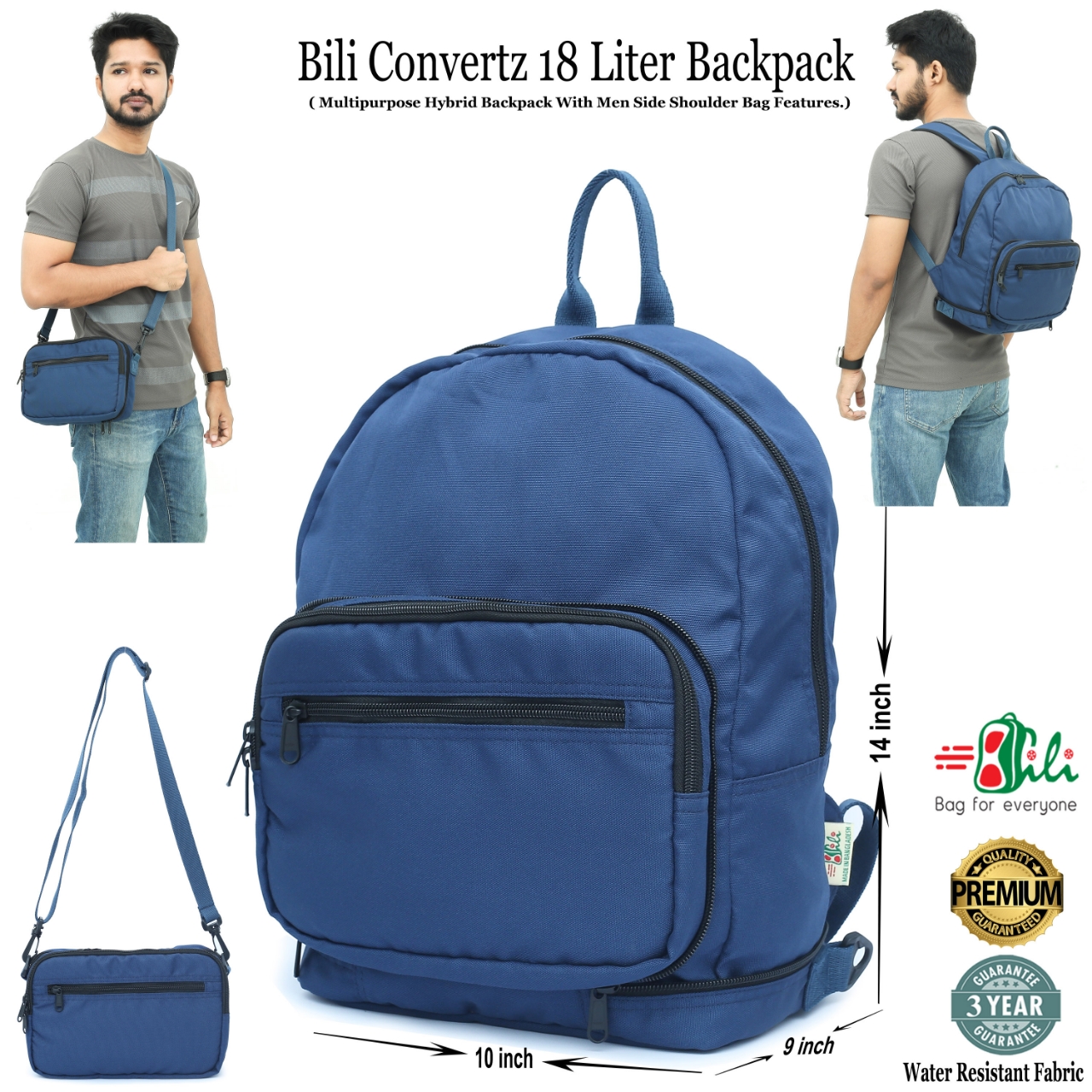 Picture of Bili Online Unique Backpack 18 Liter ( Backpack & Side Shoulder Bag)-Waterproof Backpack-School Bag-College Bag-Office Bag-Backpack-Laptop Bag-Biker Backpack-Premium Backpack