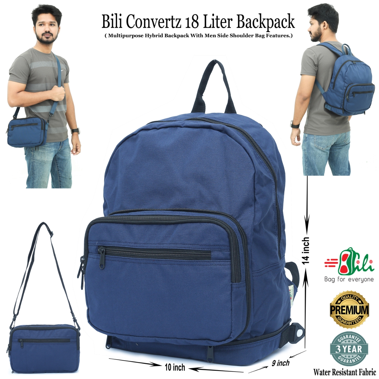 Picture of Bili Online Unique Backpack 18 Liter ( Backpack & Side Shoulder Bag)-Waterproof Backpack-School Bag-College Bag-Office Bag-Backpack-Laptop Bag-Biker Backpack-Premium Backpack