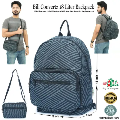 Picture of Bili Online Unique Backpack 18 Liter ( Backpack & Side Shoulder Bag)-Waterproof Backpack-School Bag-College Bag-Office Bag-Backpack-Laptop Bag-Biker Backpack-Premium Backpack