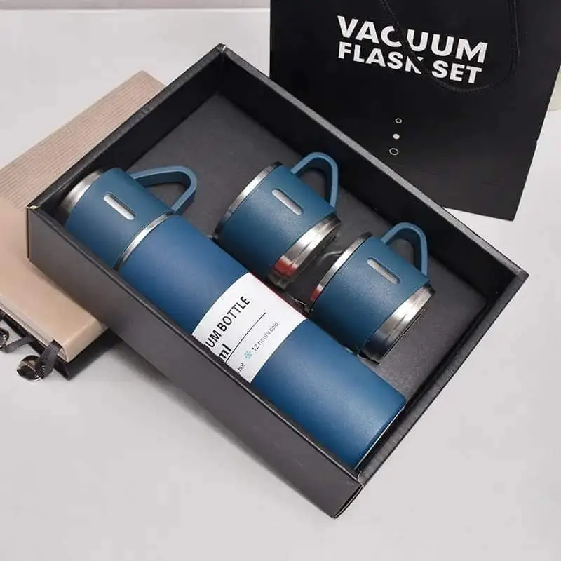 Buy Steel Vacuum Flask Set with 3 Steel Cups Combo-500ml Double-Layer Stainless Steel - Teal at Best Price In Bangladesh