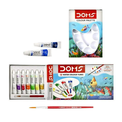 Picture of Doms Water Colour Paint r 12 Color Tubes box + 1pc Brush &1pc Palette for Water Painting