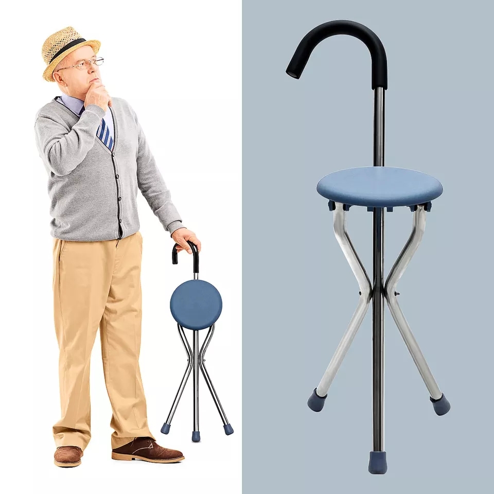 Picture of Walking Stick Chair Aluminum Walkers For Elderly Folding Elderly Walker Cane With Seat Walking Stick Old People 2 in 1 Walk/Sit - NF Surgical