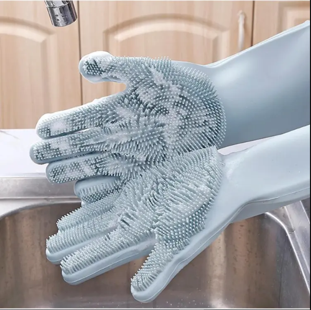 Picture of 1 Pair Silicone Gloves Kitchen Cleaning Dishwashing Gloves Magic Scrubber Rubber Dish Washing Gloves Tools Kitchen Gadgets New