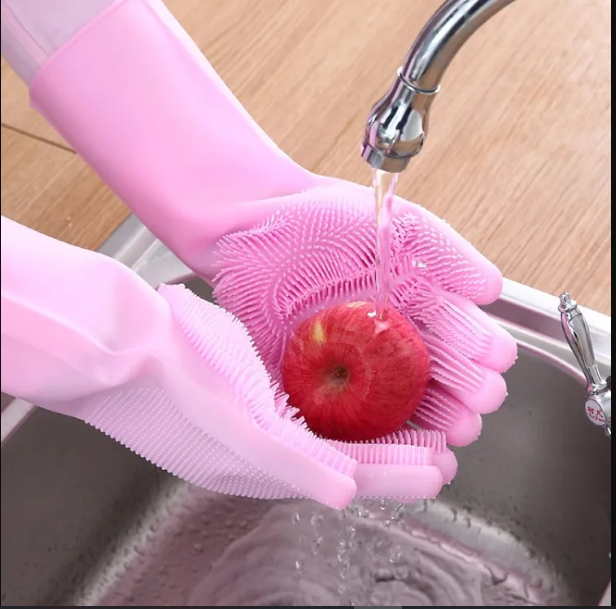 Picture of 1 Pair Silicone Gloves Kitchen Cleaning Dishwashing Gloves Magic Scrubber Rubber Dish Washing Gloves Tools Kitchen Gadgets New