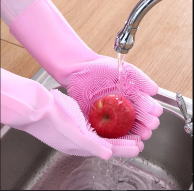 Picture of 1 Pair Silicone Gloves Kitchen Cleaning Dishwashing Gloves Magic Scrubber Rubber Dish Washing Gloves Tools Kitchen Gadgets New